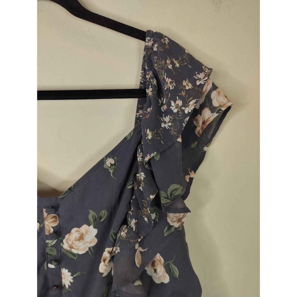 Torrid Gray Floral Chiffon Maxi Dress Ruffled Flutter Sleeve - Picture 8 of 12